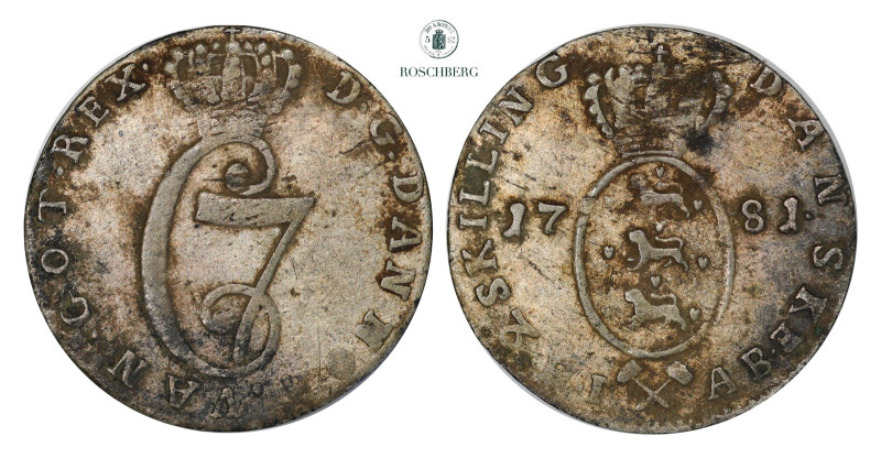 2 Skilling 1781 Bauert Kv 1+ (VF), Some luster still remains. Grade: 1+ (VF) Val...