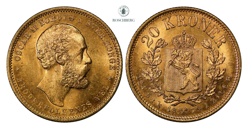 * 20 Kroner 1902 Kv 0/01(UNC), KM-355. Grade: 0/01 (UNC) Valuation: 7000-8000