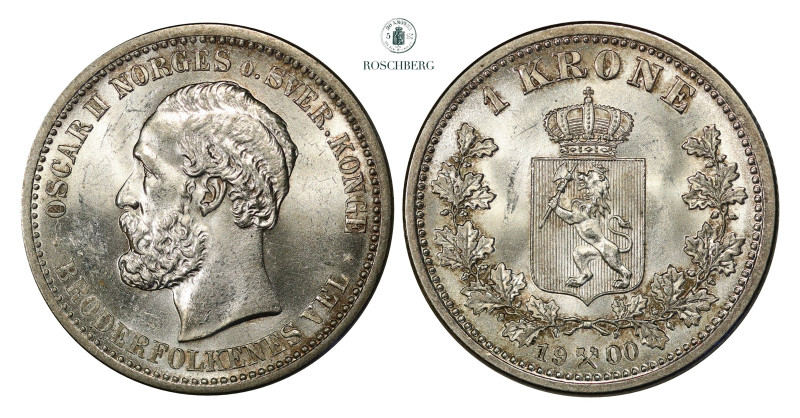 * 1 Krone 1900 Kv 0 (UNC), KM-357. Lovely luster on this uncirculated coin. Grad...