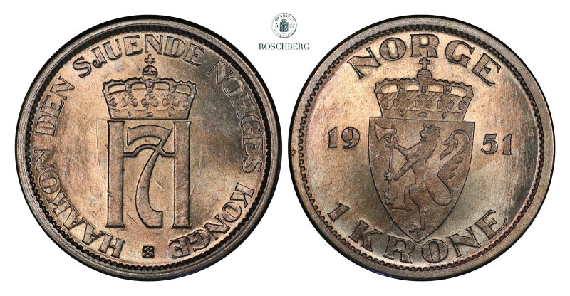 1 Krone 1951 Kv 0 (Choice UNC), KM-397.1. Struck with fresh dies, and shows stro...