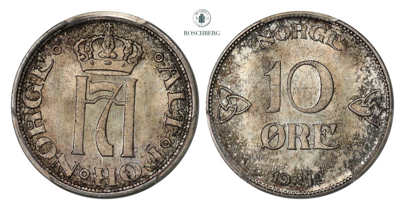 * 10 Øre 1912 PCGS MS67 TOP POP, KM-372. Extremely rare to encounter in this gra...