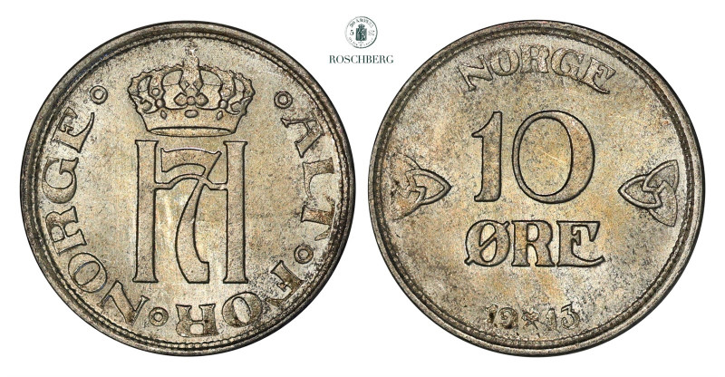 10 Øre 1913 Kv 0 (UNC), KM-372. Good luster underneath the light blue-ish grey p...