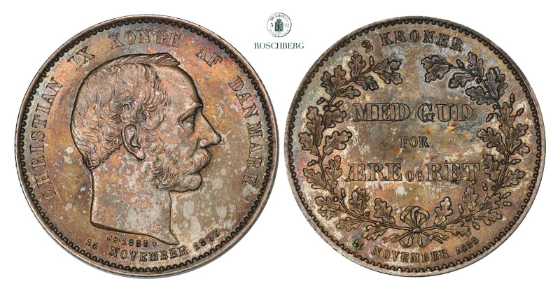 DENMARK. 2 Kroner 1888 25th Anniversary UNC, Fine old cabinet patina. Grade: UNC...