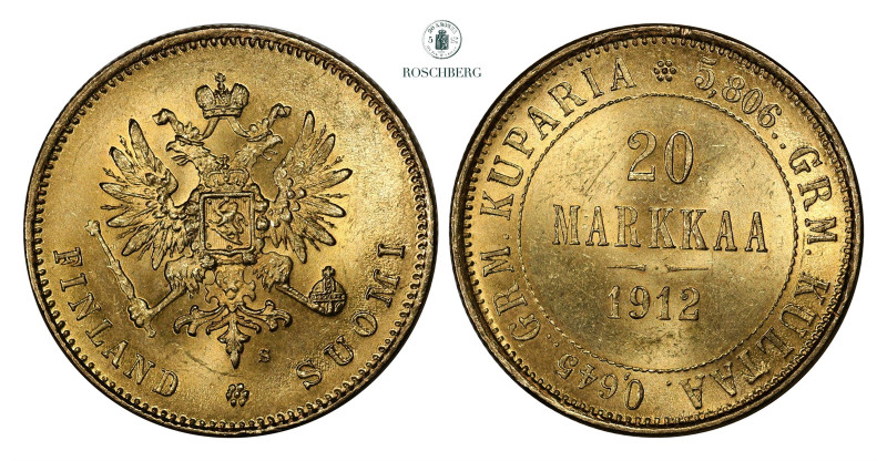 * FINLAND 20 Markkaa 1912-S UNC, KM-9. Oustanding luster Grade: UNC Valuation: 6...