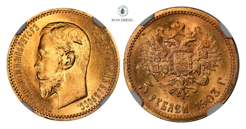 * RUSSIA. 5 Roubles 1903 AP NGC MS65, KM-Y62. https://www.ngccoin.com/certlookup...