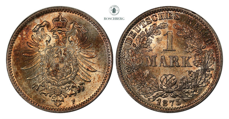 * GERMANY EMPIRE. 1 Mark 1875-F UNC, Fine uncirculated coin, with a orange hue. ...