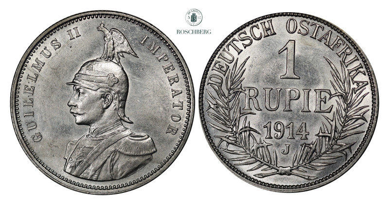 * GERMAN EAST AFRICA. 1 Rupie 1914-J AU, KM-10. Has been cleaned in the past Gra...