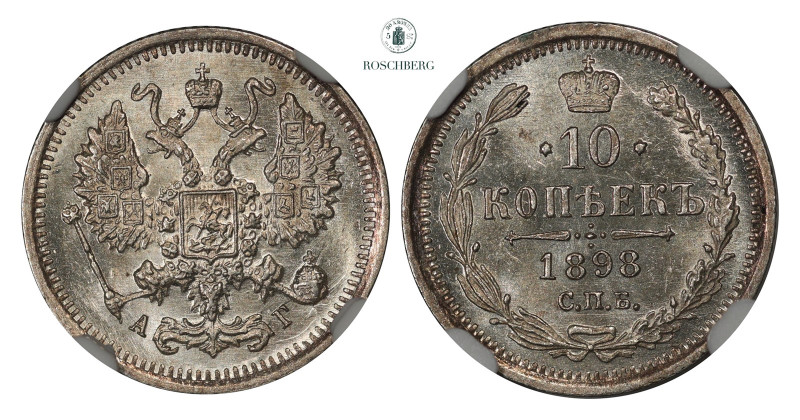 * RUSSIA. 10 Kopecks 1898 CNB AT NGC MS66, https://www.ngccoin.com/certlookup/29...