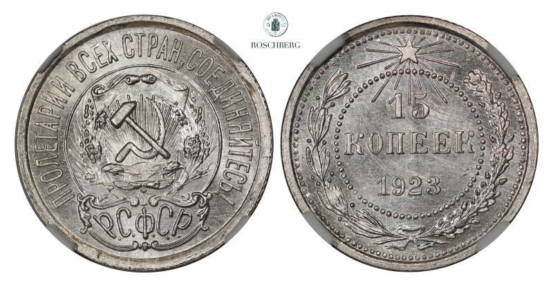 * RUSSIA, SOVJET. 15 Kopecks 1923 NGC MS64, https://www.ngccoin.com/certlookup/6...