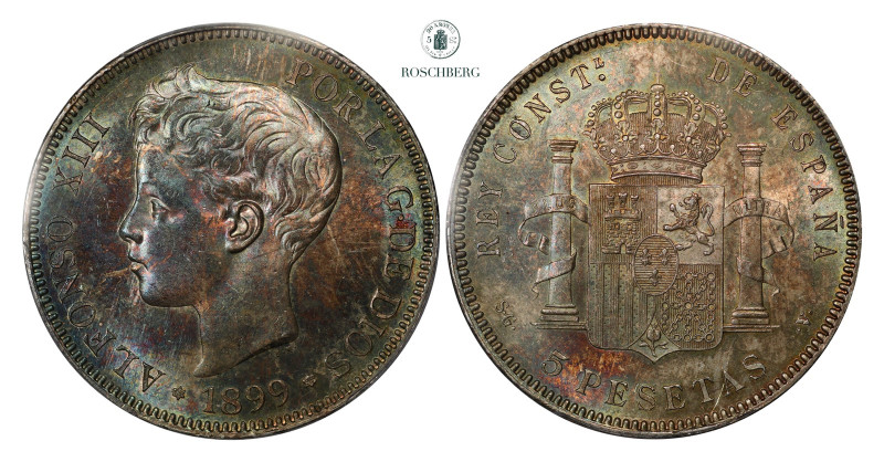 * SPAIN. 5 Pesetas 1899-SG V PCGS MS64, PCGS.com/cert/49942441 Grade: MS64 Valua...