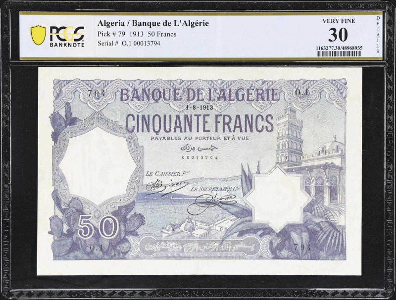 ALGERIA. Banque de l'Algerie. 50 Francs, 1.8.1913. P-79. PCGS Banknote Very Fine...