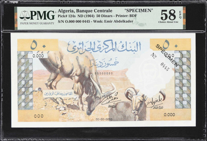 ALGERIA. Banque Centrale d'Algerie. 50 Dinars, ND (1964). P-124s. Specimen. PMG ...