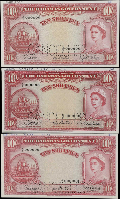 BAHAMAS. Lot of (3). Bahamas Government. 10 Shillings, ND (1953). P-14bs, 14cs, ...