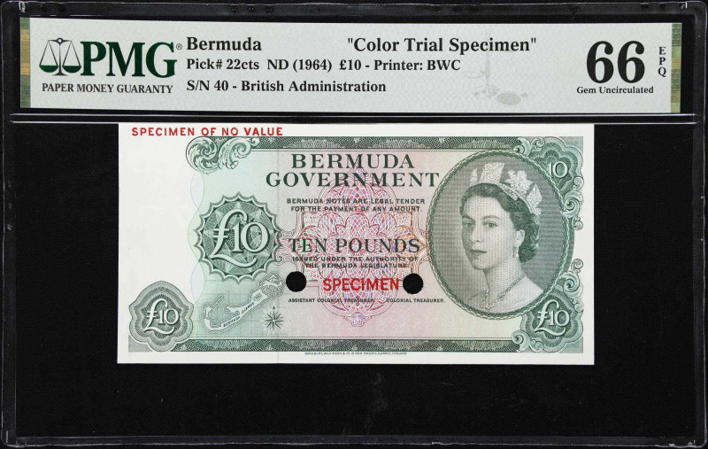 BERMUDA. Bermuda Government. 10 Pounds, ND (1964). P-22cts. Color Trial Specimen...