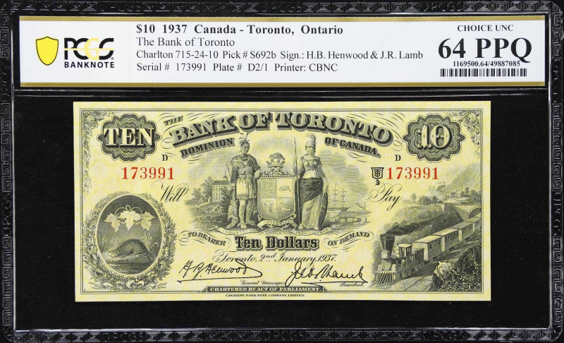 CANADA. Bank of Toronto. 10 Dollars, 2.1.1937. CH #715-24-10. PCGS Banknote Choi...