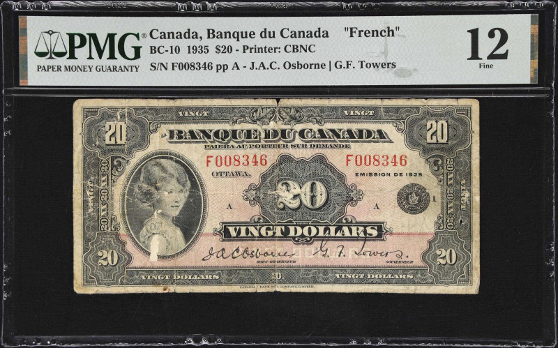 CANADA. Banque du Canada. 20 Dollars, 1935. BC-10. French Text. PMG Fine 12.
Th...