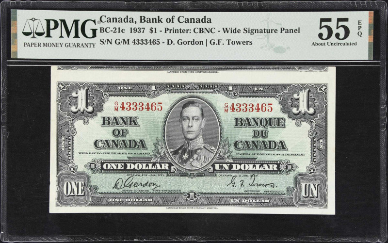 CANADA. Bank of Canada. 1 Dollar, 1937. BC-21c. Miscut Error. PMG About Uncircul...