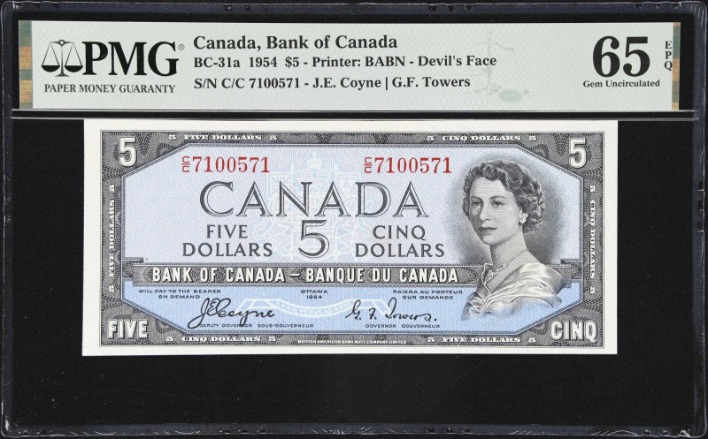 CANADA. Lot of (3). Bank of Canada. 5 & 20 Dollars, 1954. BC-31a, BC-33a, & BC-3...