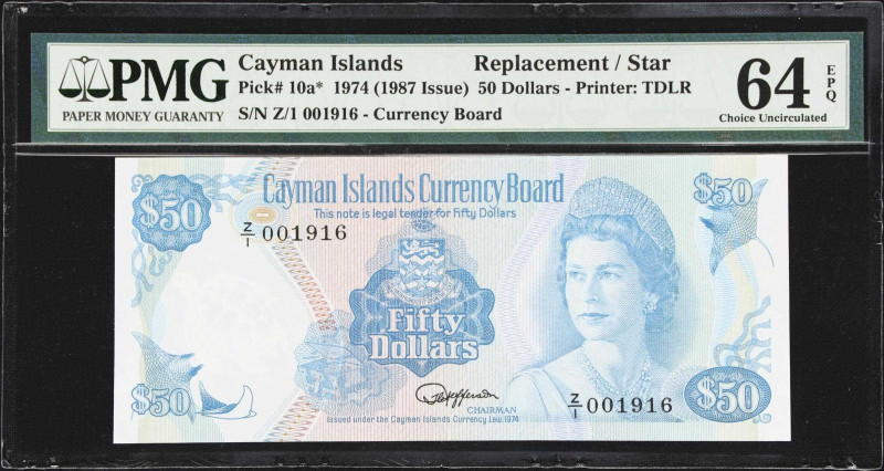 CAYMAN ISLANDS. Currency Board. 50 Dollars, 1974 (ND 1987). P-10a*. Replacement....