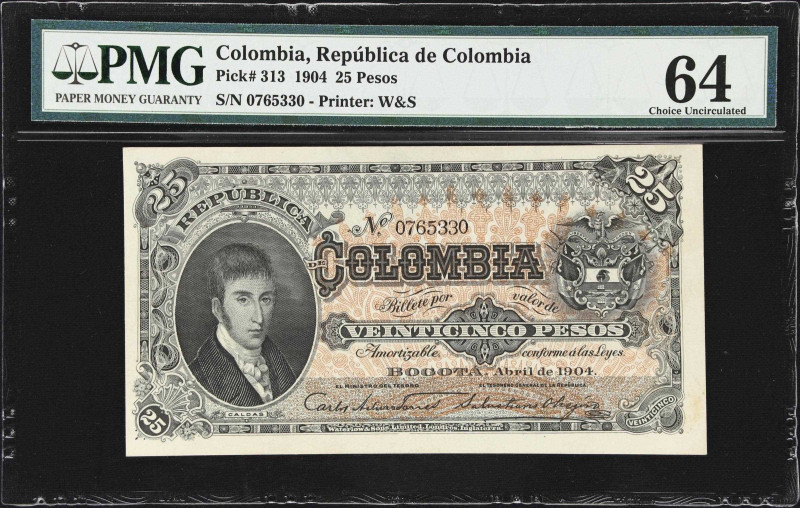 COLOMBIA. Republica de Colombia. 25 Pesos, 1904. P-313. PMG Choice Uncirculated ...