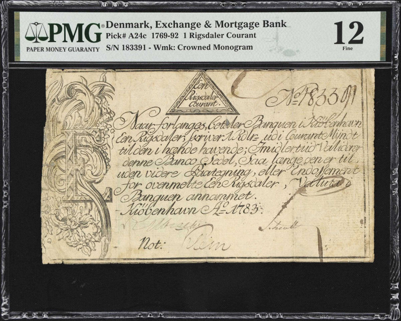 DENMARK. Exchange & Mortgage Bank. 1 Rigsdaler Courant, 1783. P-A24c. PMG Fine 1...