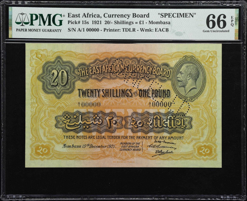 EAST AFRICA. East African Currency Board. 20 Shillings = 1 Pound, 15.12.1921. P-...