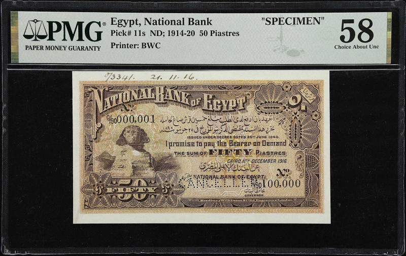 EGYPT. National Bank of Egypt. 50 Piastres, 11.12.1916. P-11s. Specimen. PMG Cho...