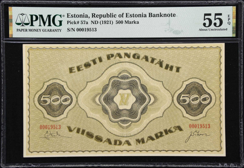 ESTONIA. Eesti Vabariigi. 500 Marka, ND (1921). P-57a. PMG About Uncirculated 55...