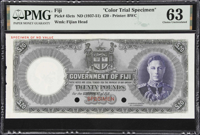 FIJI. Government of Fiji. 20 Pounds, ND (1937-51). P-43cts. Color Trial Specimen...