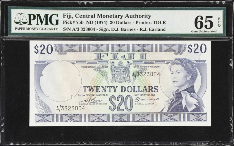 FIJI. Central Monetary Authority of Fiji. 20 Dollars, ND (1974). P-75b. PMG Gem ...