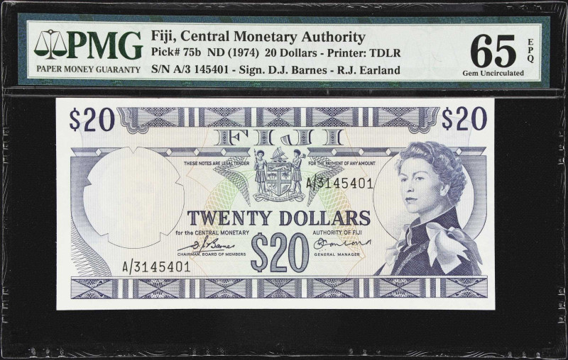 FIJI. Central Monetary Authority of Fiji. 20 Dollars, ND (1974). P-75b. PMG Gem ...