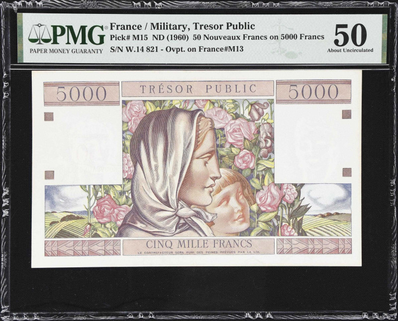 FRANCE. Tresor Public. 50 Nouveaux Francs on 5000 Francs, ND (1960). P-M15. PMG ...