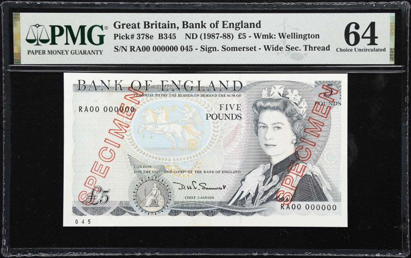 GREAT BRITAIN. Bank of England. 5 Pounds, ND (1987-88). P-378e. B345. Specimen. ...