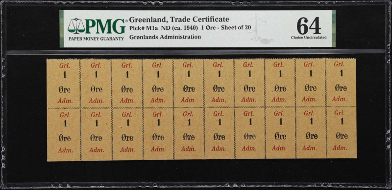 GREENLAND. Sheet of (20). Gronlands Administration. 1 Ore, ND (ca 1940). P-M1a. ...