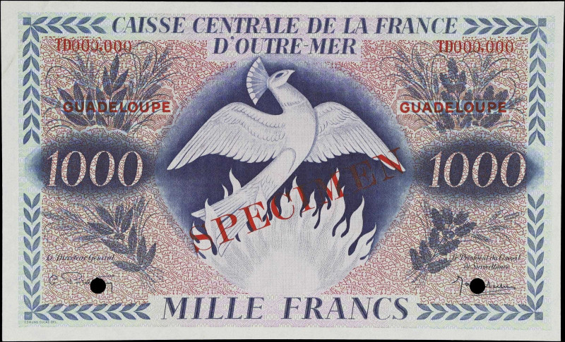 GUADELOUPE. Caisse Centrale de la France d'Outre-Mer. 1000 Francs, 2.2.1944. P-3...