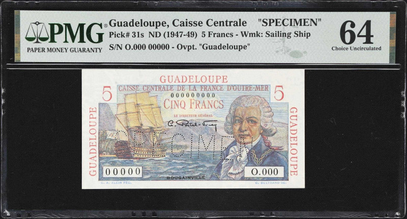 GUADELOUPE. Lot of (6). Caisse Centrale de la France d'Outre-Mer. 5, 10, 20, 50,...