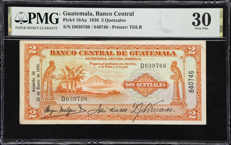 GUATEMALA. Banco Central de Guatemala. 2 Quetzales, 25.1.1936. P-18Aa. PMG Very ...