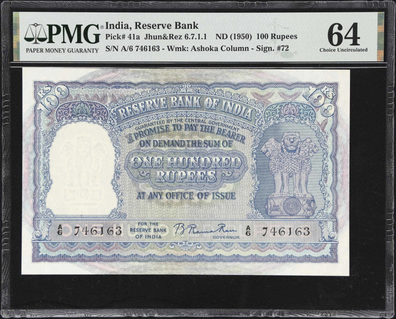 INDIA. Reserve Bank of India. 100 Rupees, ND (1950). P-41a. Jhun&Rez 6.7.1.1. PM...