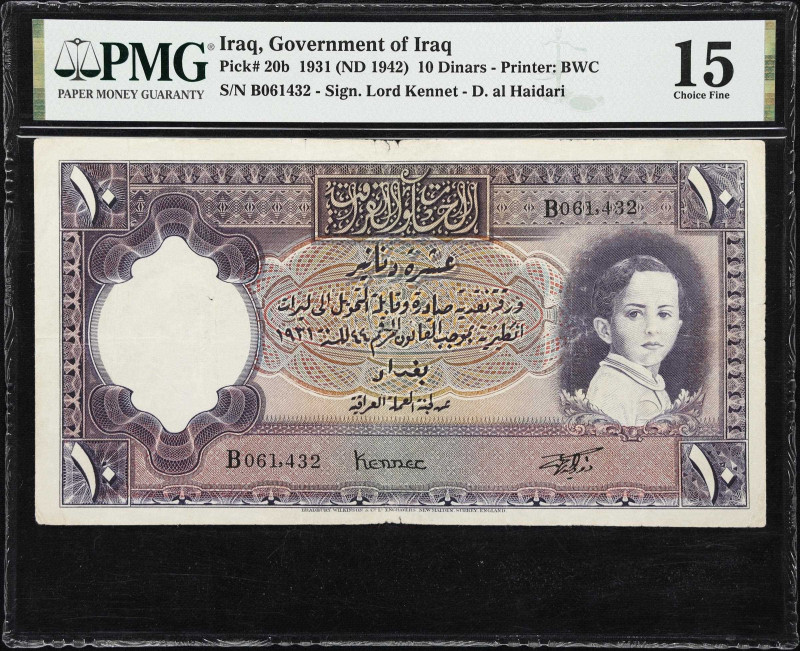 IRAQ. Government of Iraq. 10 Dinars, 1931 (ND 1942). P-20b. PMG Choice Fine 15....