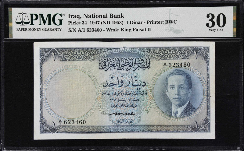 IRAQ. National Bank of Iraq. 1 Dinar, 1947 (ND 1953). P-34. PMG Very Fine 30.
P...