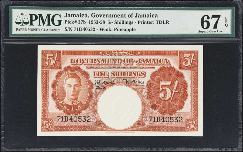 JAMAICA. Government of Jamaica. 5 Shillings, 7.4.1955. P-37b. PMG Superb Gem Unc...