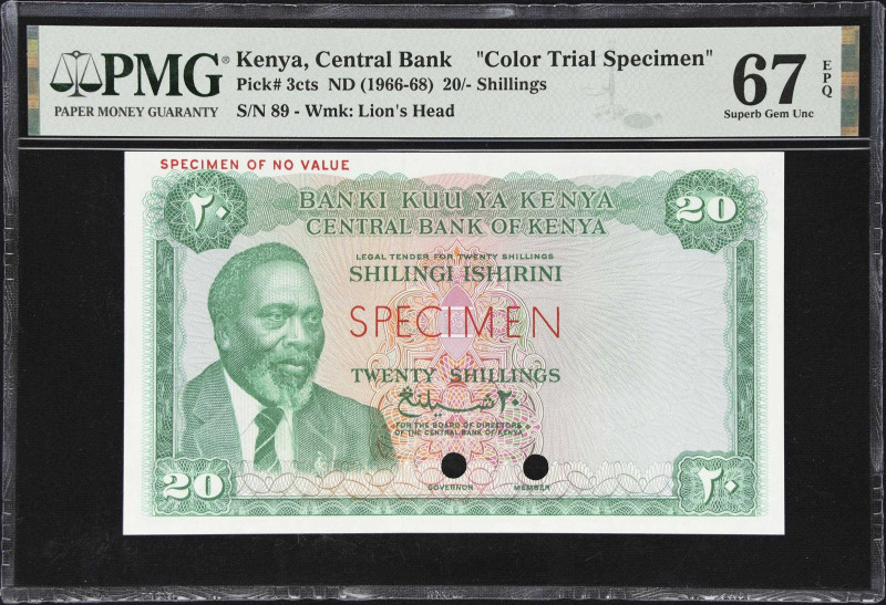 KENYA. Central Bank of Kenya. 20 Shillings, 1966. P-3cts. Color Trial Specimen. ...