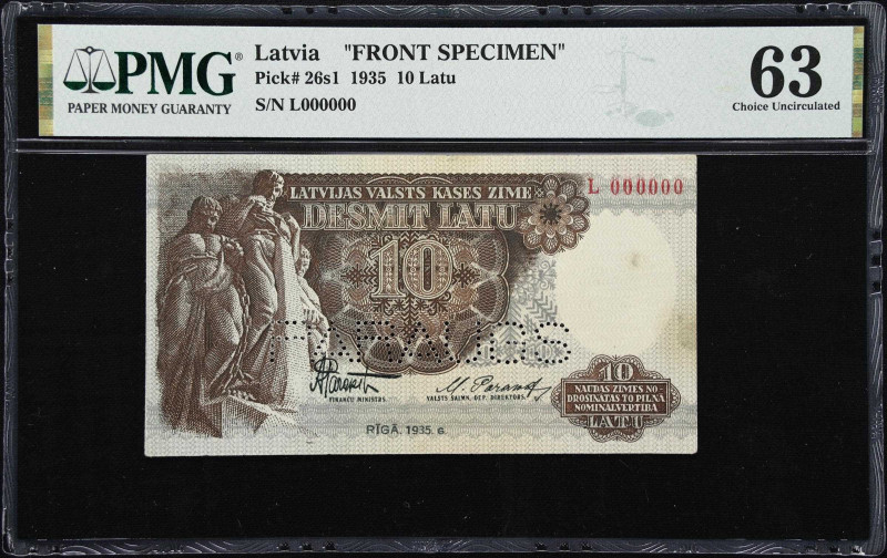 LATVIA. Lot of (2). Latvijas Valsts Kases. 10 Latu, 1935. P-26s1 & 26s2. Front S...