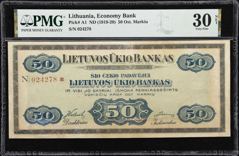 LITHUANIA. Lietuvos Ukio Bankas. 50 Ost. Markiu, ND (1919-20). P-A1. PMG Very Fi...