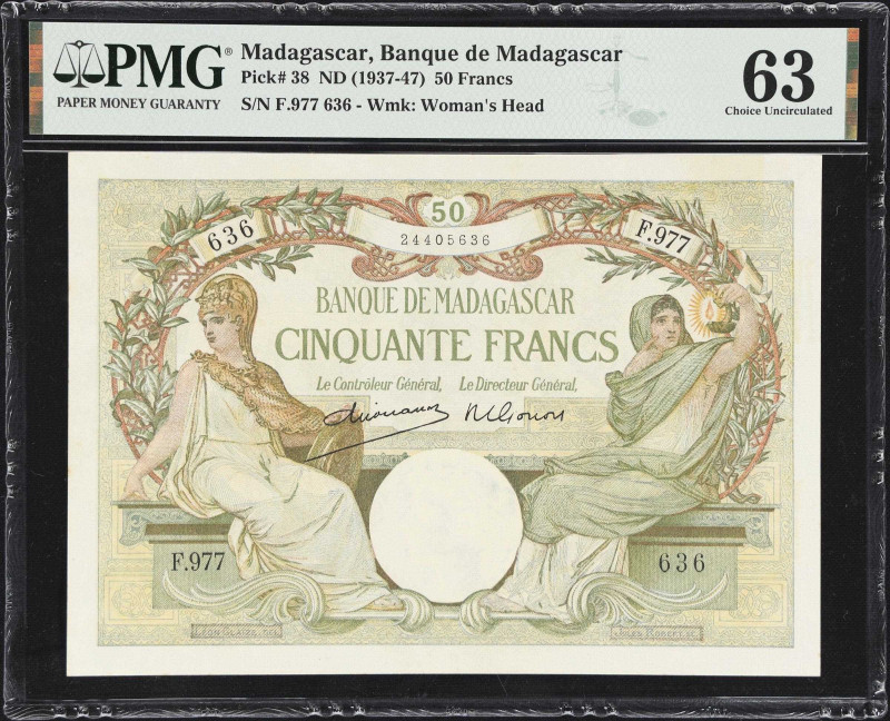 MADAGASCAR. Banque de Madagascar. 50 Francs, ND (1937-47). P-38. PMG Choice Unci...