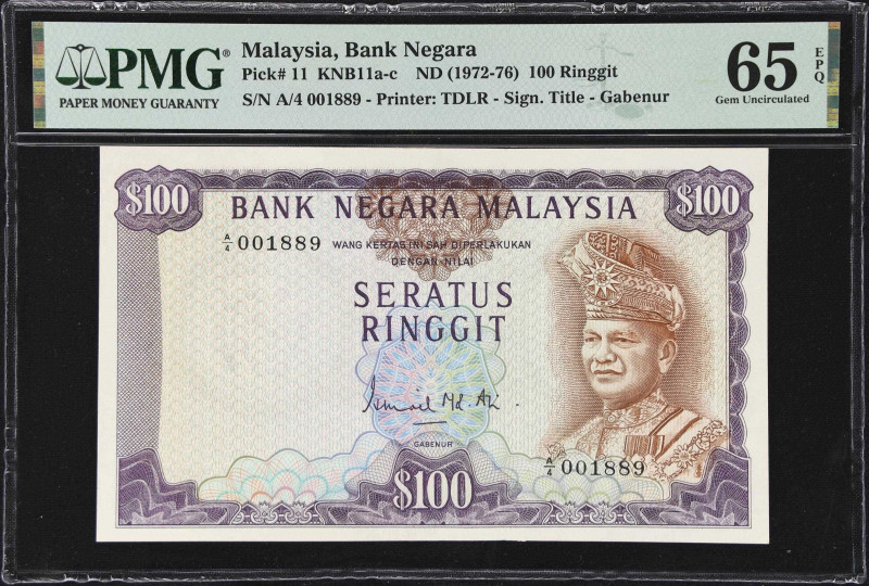 MALAYSIA. Bank Negara Malaysia. 100 Ringgit, ND (1972-76). P-11. KNB11a. First P...