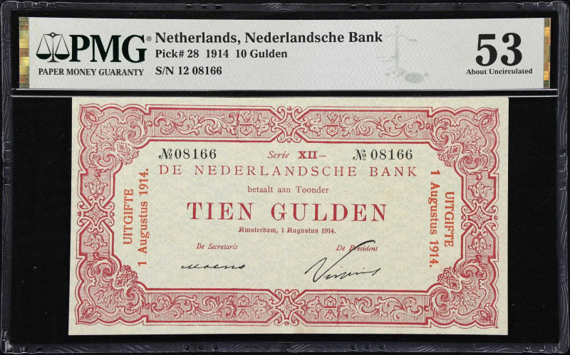 NETHERLANDS. Nederlandsche Bank. 10 Gulden, 1.8.1914. P-28. PMG About Uncirculat...