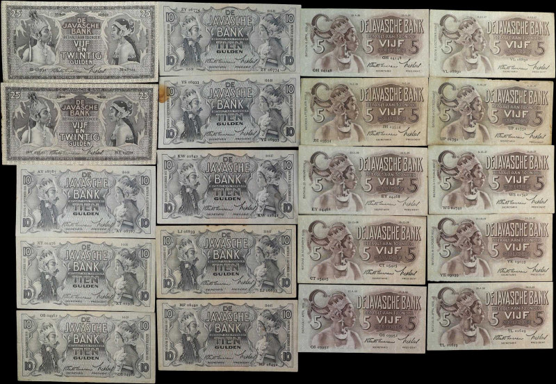 NETHERLANDS INDIES. Lot of (20). Javasche Bank. 5, 10 & 25 Gulden, 1937-39. P-78...