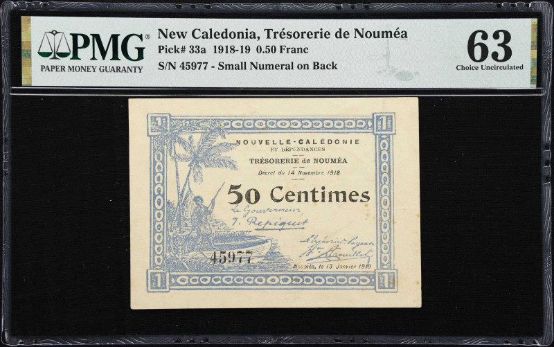 NEW CALEDONIA. Tresorerie de Noumea. 50 Centimes, 13.1.1919. P-33a. PMG Choice U...