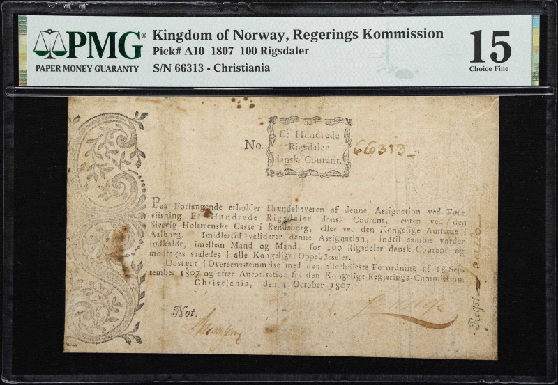 NORWAY. Regjerings Commission. 100 Rigsdaler, 1.10.1807. P-A10. PMG Choice Fine ...